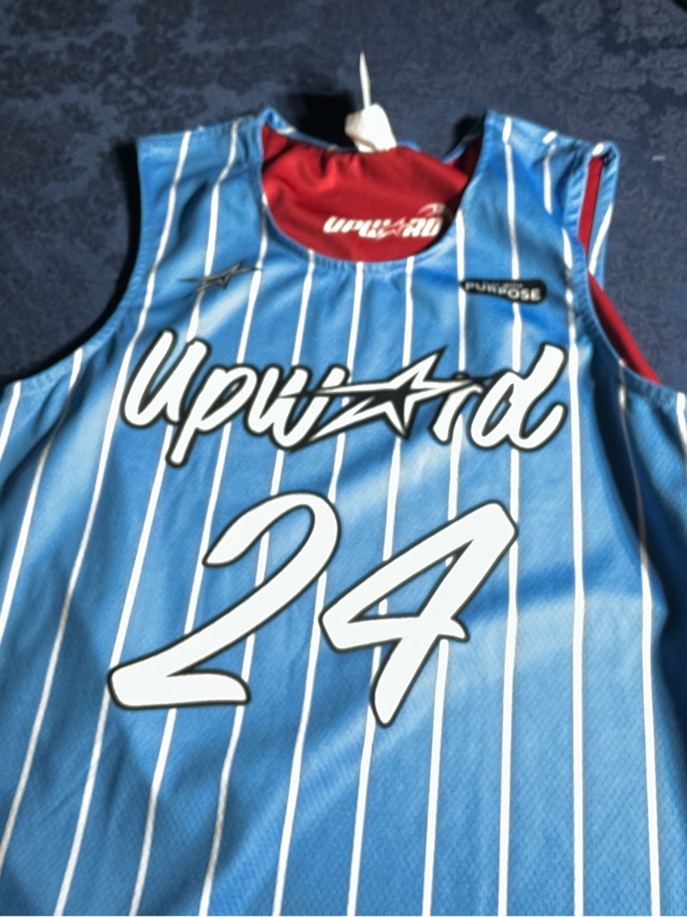 Upward Blue Pinstripe Basketball Jersey #24
